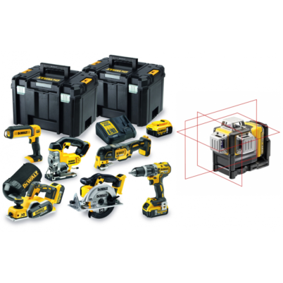 DCK665P3T DeWALT įrankių rinkinys + DCE089D1R kryžminių linijų lazeris