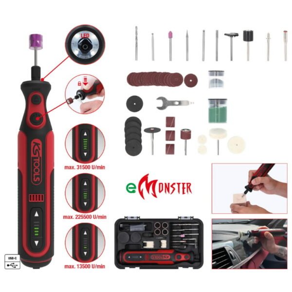 KS Tools "eMonster" įkraunamas šlifuoklių rinkinys, 50 dalių - Image 2