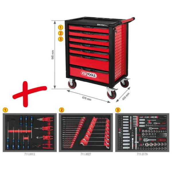 Įrankių vežimėlis RACINGline, 7 stalčiai +215vnt įrankių, KS Tools - Image 2