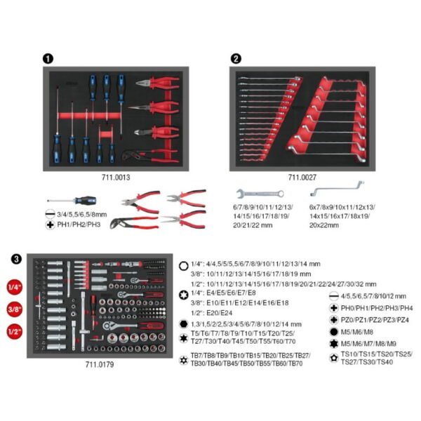 Įrankių vežimėlis ECOline, 7 stalčiai +215 vnt įrankių, KS Tools - Image 3