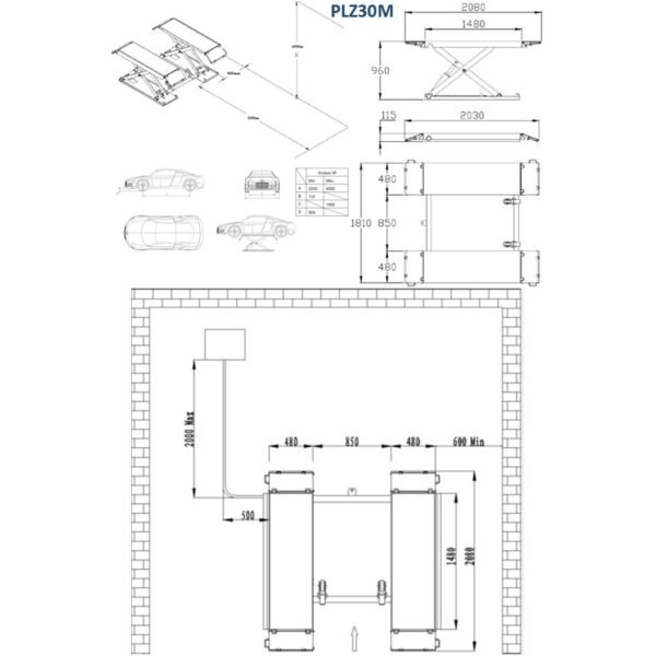Hidraulinis keltuvas žirklinis su elektromagnetiniu fiksavimu, 3.0t - Image 2