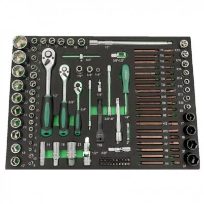 122vnt Galvučių rinkinys 1/4" + 3/8" + 1/2" Padėklas