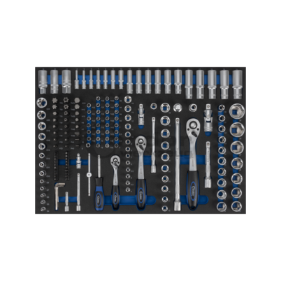 Įrankių komplektas 1/4+3/8+1/2 171dalies, su dėklu vežimėliui